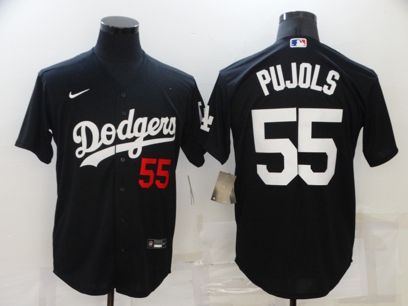 Men's Los Angeles Dodgers #55 Albert Pujols Black Cool Base Stitched Baseball Jersey Men's Los Angeles Dodgers #55 Albert Pujols Black Cool Base Stitched Baseball Jersey
